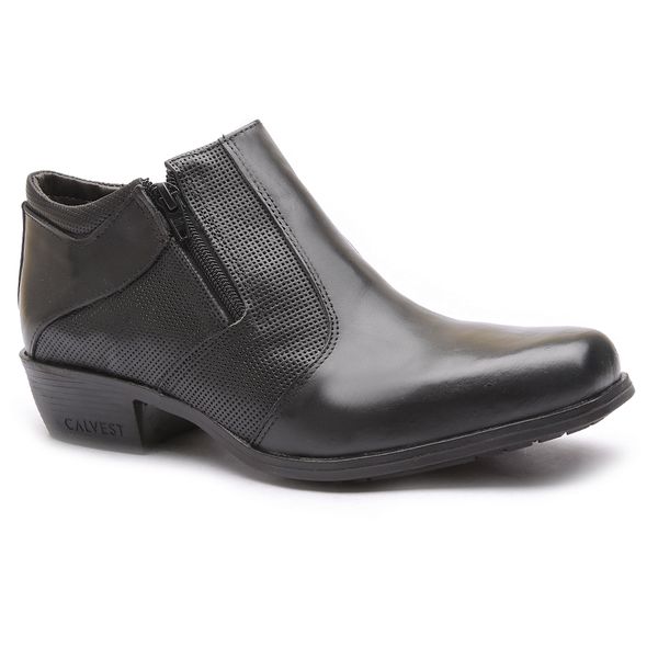 Bota Social Masculino Calvest Cano Curto em Couro Com Ziper Preto - 1920836