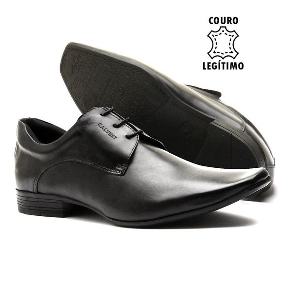Sapato Social Masculino Calvest em Couro Preto Estilo Italiano de Amarrar - 1100D762