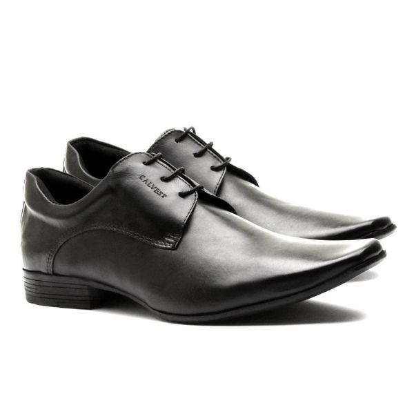 Sapato Social Masculino Calvest em Couro Preto Estilo Italiano de Amarrar - 1100D762
