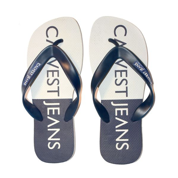 Chinelo Exclusiva Calvest Jeans Branca E Azul