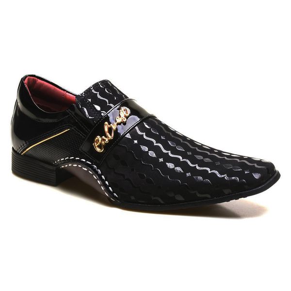 Sapato Social Masculino em Couro Detalhes em Verniz Calvest - 1930D538 Preto