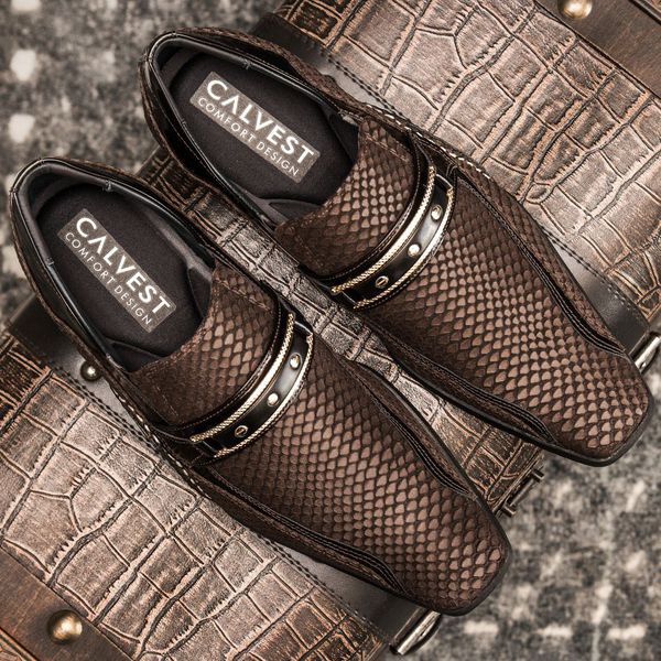 Sapato Social Masculino Calvest em Couro Snake Café 1930C229