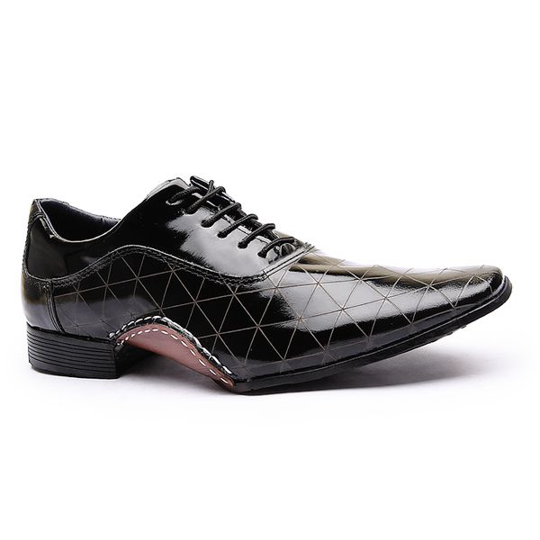 Sapato Social Calvest em Couro Verniz Preto Texturizado de amarrar 1930C593