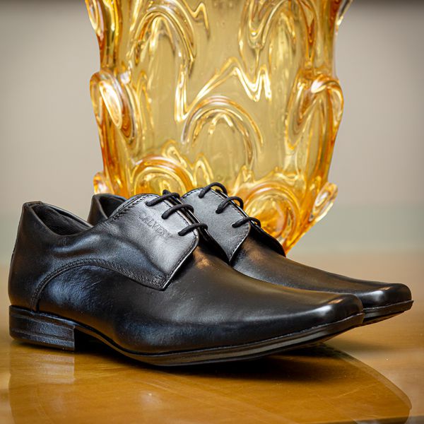 Sapato Social Masculino Calvest em Couro Preto Tradicional de Amarrar - 2305B848-PTO