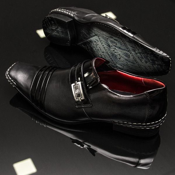 Sapato Social Masculino Calvest em Couro Verniz Preto com Costura Manual - 1750B475A