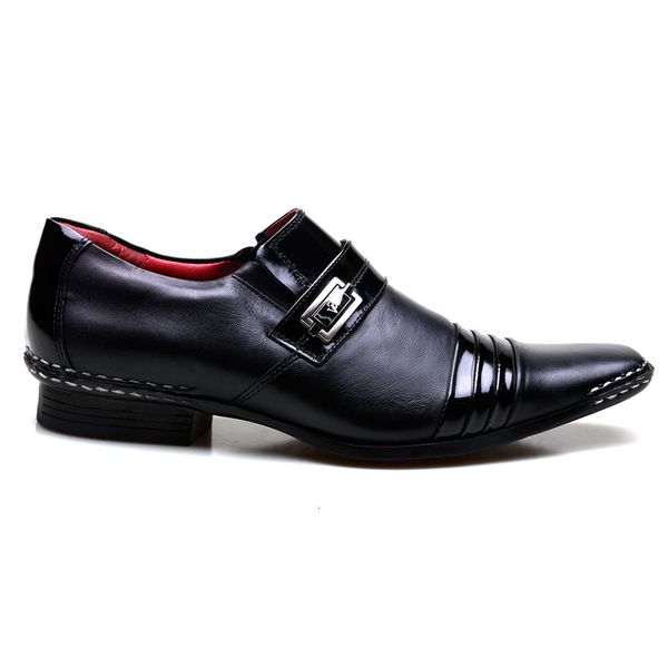 Sapato Social Masculino Calvest em Couro Verniz Preto com Costura Manual - 1750B475A