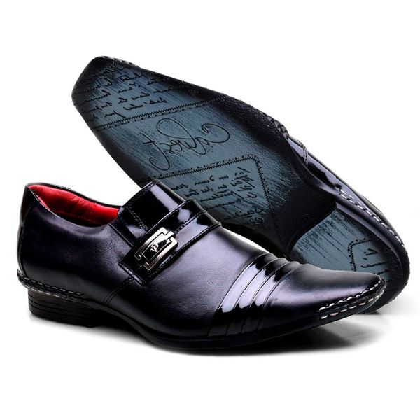Sapato Social Masculino Calvest em Couro Verniz Preto com Costura Manual - 1750B475A