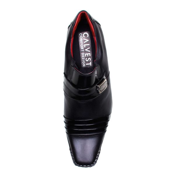 Sapato Social Masculino Calvest em Couro Verniz Preto com Costura Manual - 1750B475A