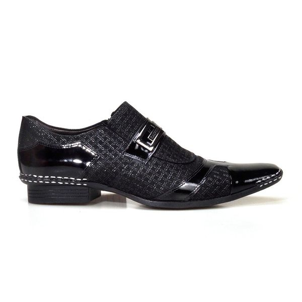 Sapato Social Masculino Calvest em Couro Viena Preto com detalhes Verniz - 1750C223-PTO