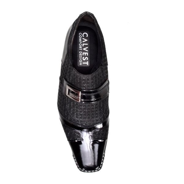 Sapato Social Masculino Calvest em Couro Viena Preto com detalhes Verniz - 1750C223-PTO
