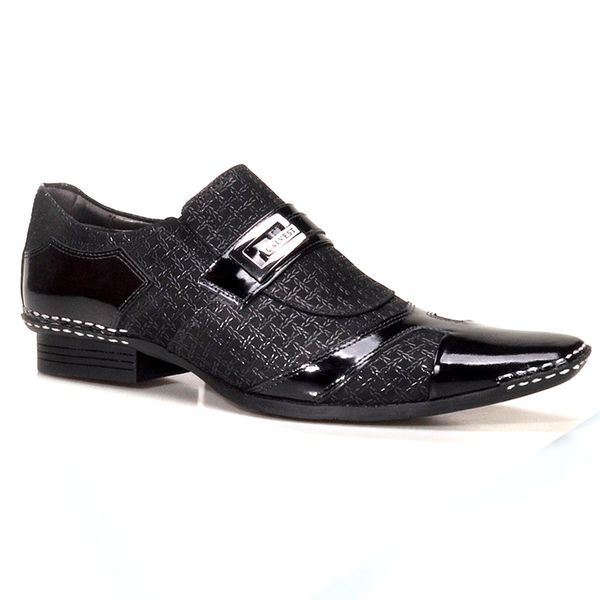 Sapato Social Masculino Calvest em Couro Viena Preto com detalhes Verniz - 1750C223-PTO