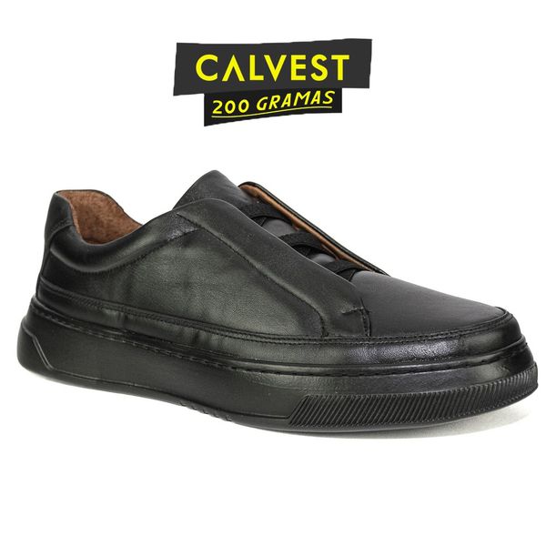 Sapatênis Masculino 200 gramas em Couro Carneiro 84F225 preto