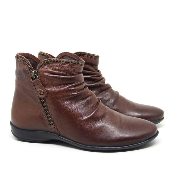 Bota Perlatto Cano Baixo Em Couro Feminina Marrom - ZOCCOLETTE