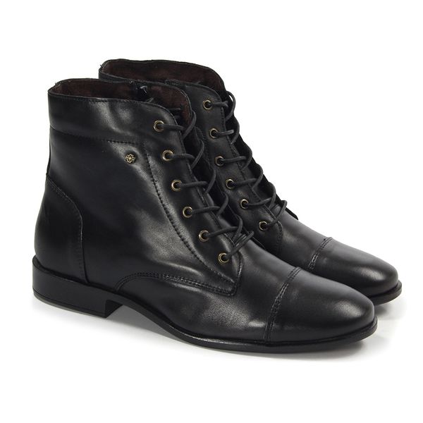 Bota Com Amarração Feminina Em Couro Preta - ZOCCOLETTE