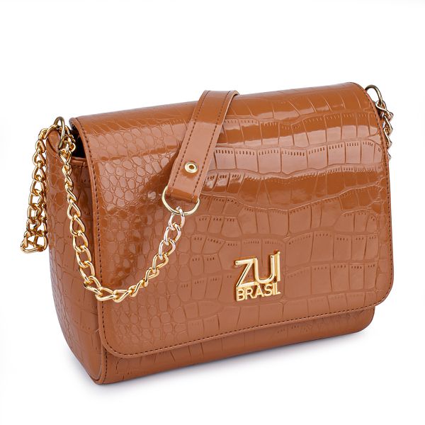 Bolsa Flap Croco Verniz Caramelo Zuí Brasil Nova Coleção