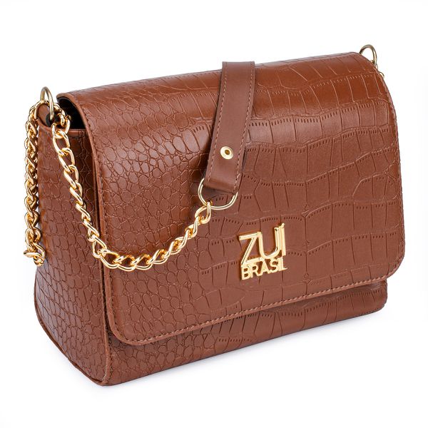 Bolsa Flap Croco Marrom Zuí Brasil Nova Coleção