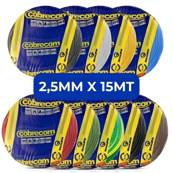 Cabo Flexível Cobrecom 2,5mm Rolo 15mts 750v Escolha A Cor