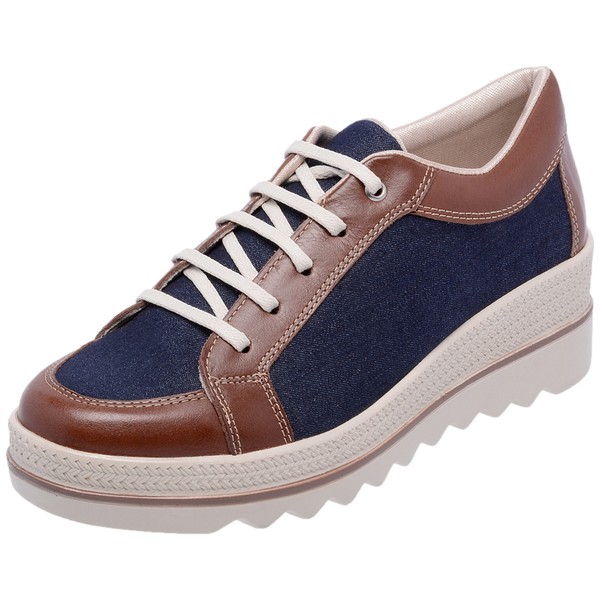 Tenis Casual Feminino Em Jeans E Couro Legitimo Marrom D R Shoes