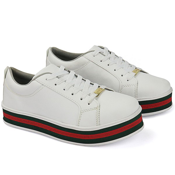 Tenis Casual Feminino Estilo Plataforma Branco C Vermelho D R Shoes