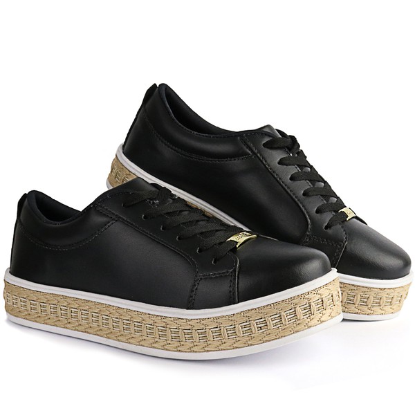 Tenis Casual Feminino Estilo Plataforma Preto C Nude D R Shoes