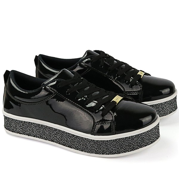 Tenis Casual Feminino Estilo Plataforma Em Verniz Preto D R Shoes