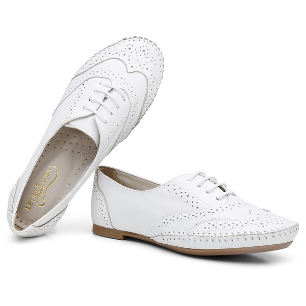 Sapato Oxford Feminino Rasteira Em Couro Legitimo Branco D R Shoes