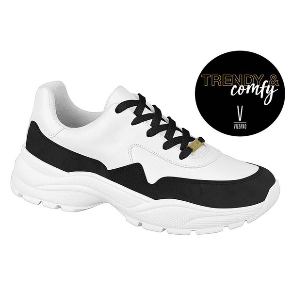 Tenis Casual Feminino Tratorado Vizzano Branco Preto Rilu Fashion