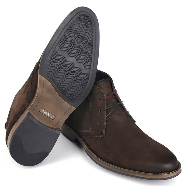 Bota Masculina Vulcano Em Couro Casual Cor Nobuck Cafe Savelli