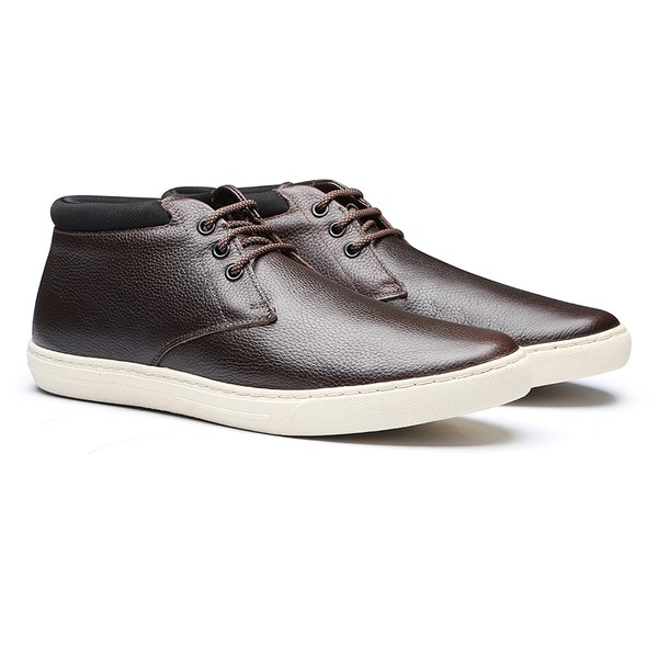 Bota Masculina Casual Em Couro E Neoprene Cafe E Preto Sergio S