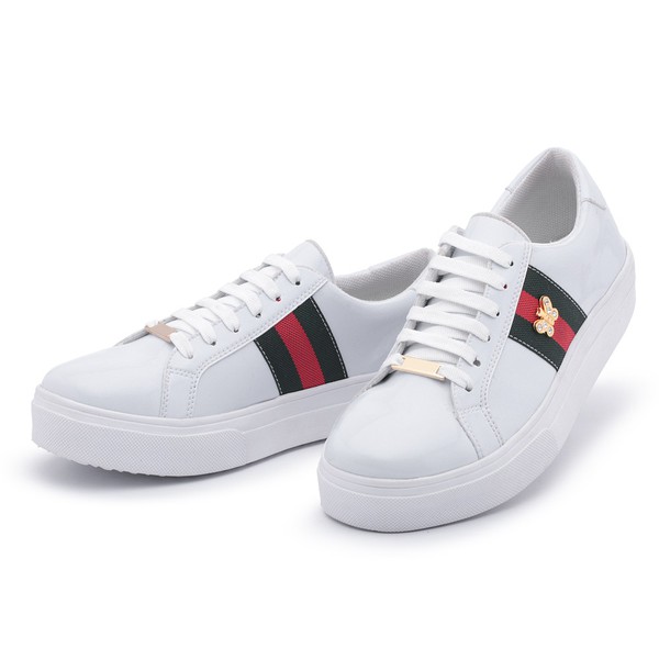 Tenis Feminino Casual Branco Verniz Babu Shoes Senhor Dos Calcados