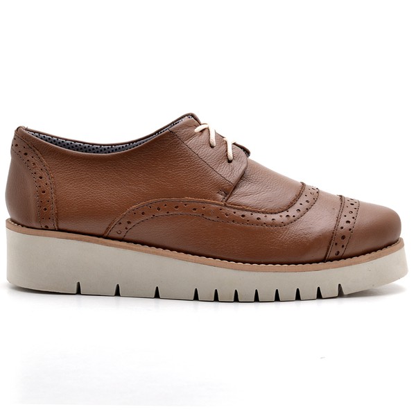 Sapato Oxford Feminino Sola Anabela Caramelo Diconfort Calcados