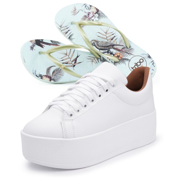 Sapatenis Tenis Feminino Plataforma Alta Branco Mais Brinde Triboshop
