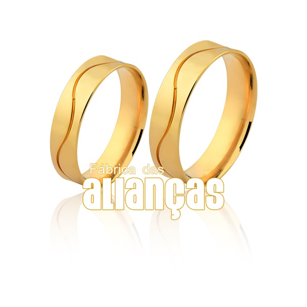 Alianças De Noivado e Casamento Em Ouro Amarelo 18k 0,750 Fa-1039