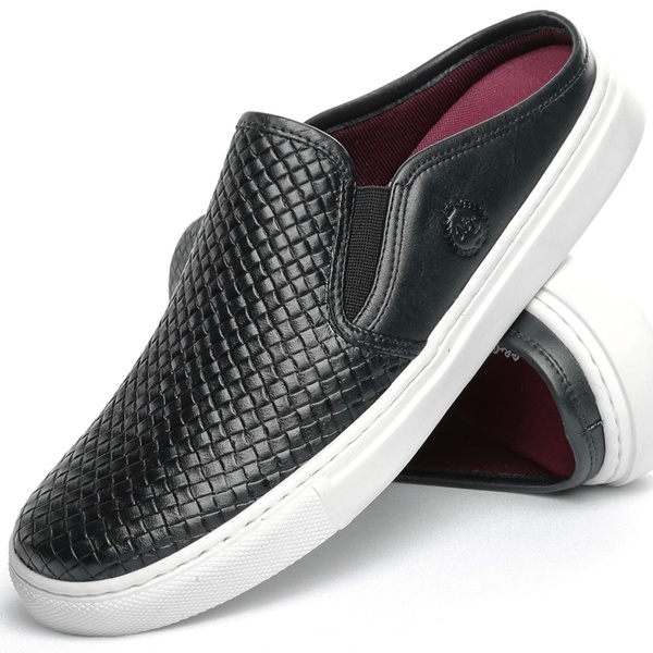 slip on couro preto masculino