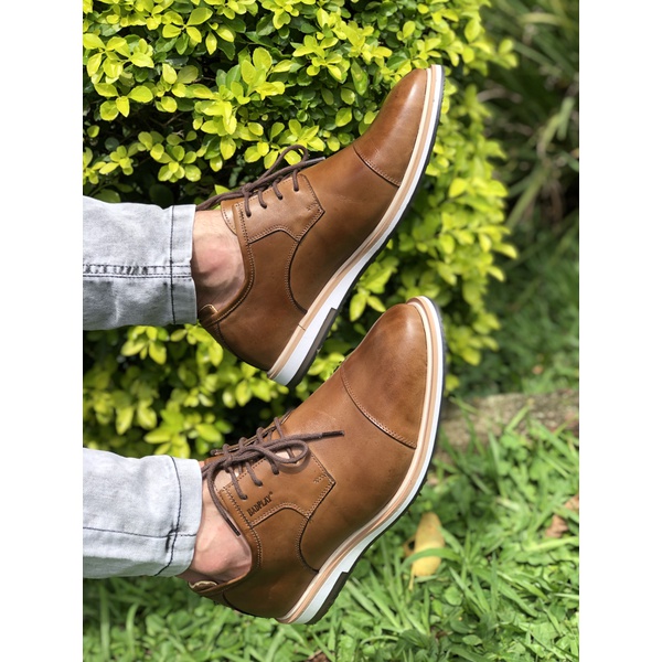 Sapato Derby Masculino Couro Legítimo Tabaco Forro de Couro Badplay |  BADPLAY