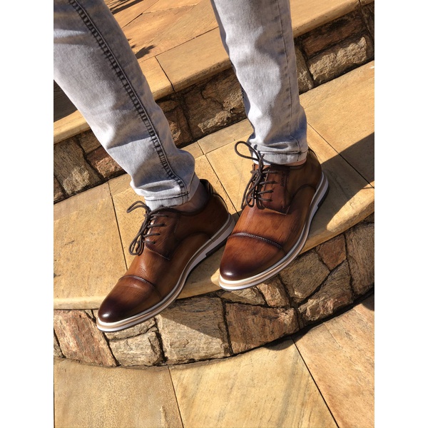 Sapato Derby Masculino Couro Legítimo Madeira Forro de Couro Badplay |  BADPLAY