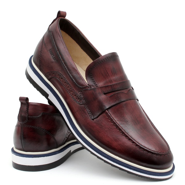 Sapato Loafer Mocassim Masculino Couro Legítimo Vinho Madeira Forro de  Couro Badplay | BADPLAY