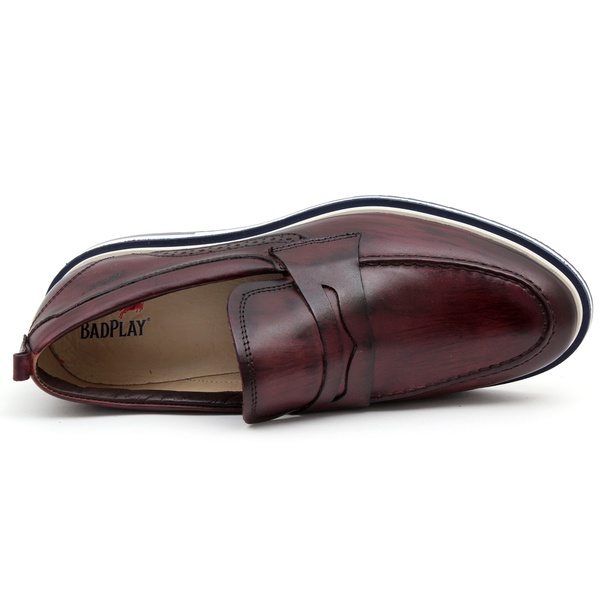 Sapato Loafer Mocassim Masculino Couro Legítimo Vinho Madeira Forro de  Couro Badplay | BADPLAY