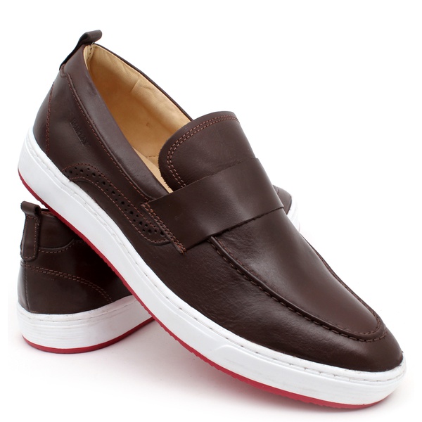 Loafer Cruze Masculino Couro Legítimo Café Forro de Couro Badplay | BADPLAY