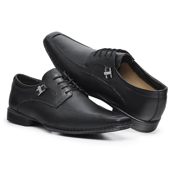 Sapato Social Classico Masculino Metal H Lateral Black Conforto Palmilha Gel Couro Legitimo Solado Costurado Badplay Badplay