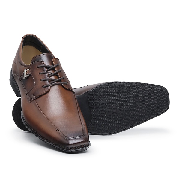 Sapato Social Clássico Masculino Metal H Lateral Tobacco Conforto Palmilha  Gel Couro Legítimo Solado Costurado Badplay | BADPLAY