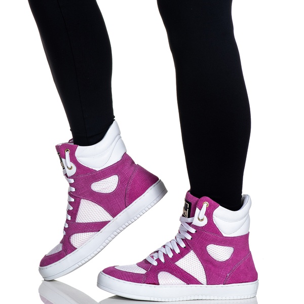 Tenis Sneaker Bawmi Cano Alto Feminino Roxo com Branco | BAWMI