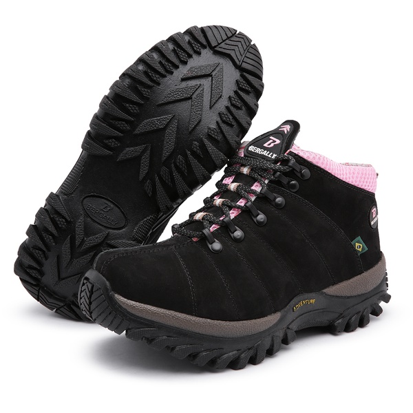 coturno adventure feminino tênis cano alto preto com rosa