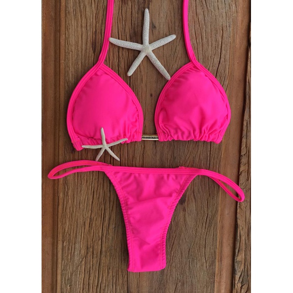 Biquíni rosa neon cortininha