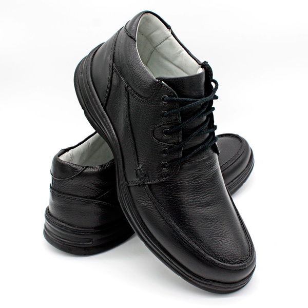 Sapato Confort Plus Bmbrasil De Couro Palmilha Em Gel Extra Leve 2710/01 Preto