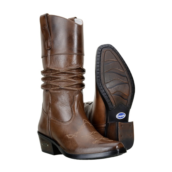 Bota Texana Masculina Sanfonada Country Couro 017 Pinhao Bmbrasil Calcados