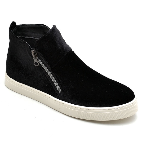 Tenis Botinha Feminina Slip On Cano Alto Couro Ziper 26100 Preto Veludo Bmbrasil Calcados Com bico fino, nao possui amarracoes. tenis botinha feminina slip on cano alto couro ziper 26100 preto veludo