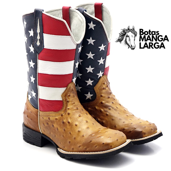 bota texana de couro de avestruz