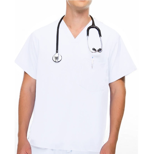 Camisa Scrub - Pijama Cirúrgico Brim Unissex Branco - Algodão