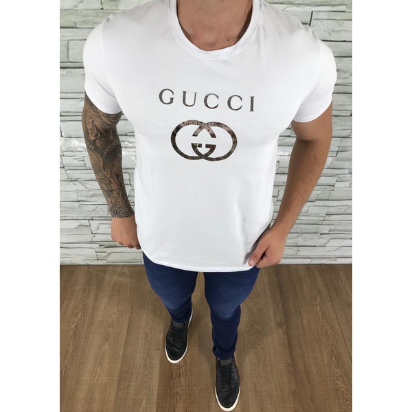 Camiseta Gucci Branco Detalhe Prata⭐